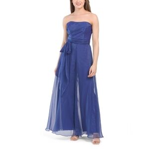 RENE BY RENE RUIZ Blue Strapless Tie Waist Flowy Jumpsuit